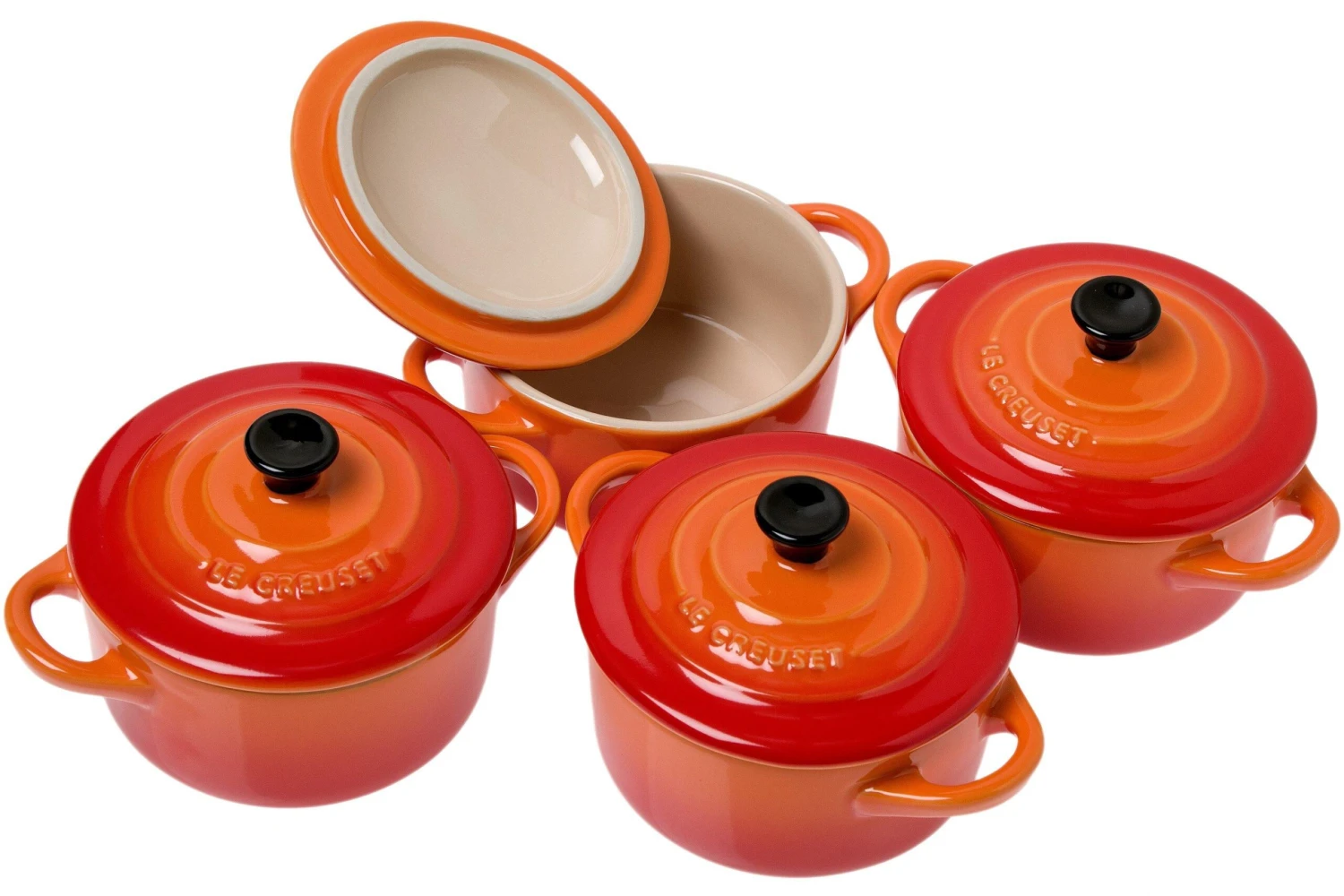 Le Creuset Les Céramiques Mini-Cocotte Set 10 Cm, Orange-rot 1 Le Creuset Les Céramiques Mini-Cocotte Set 10 Cm, Orange-rot